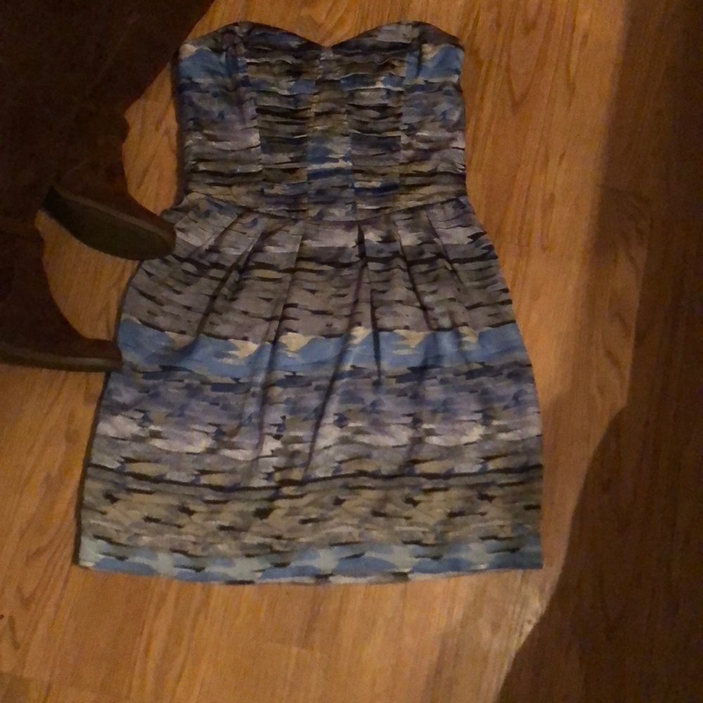 Cute blue and gray strapless dress